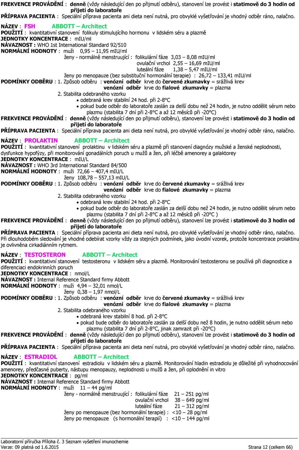 substituční hormonální terapie) : 26,72 133,41 miu/ml plazmu (stabilita 7 dní při 2-8 C a až 12 měsíců při -20 C) NÁZEV : PROLAKTIN ABBOTT Architect POUŽITÍ : kvantitativní stanovení prolaktinu v