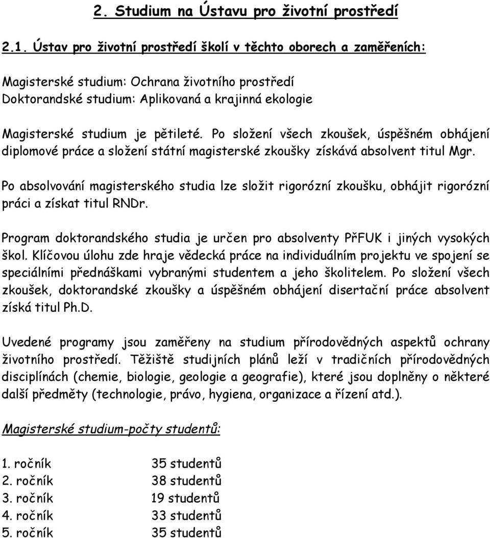 Po složení všech zkoušek, úspěšném obhájení diplomové práce a složení státní magisterské zkoušky získává absolvent titul Mgr.