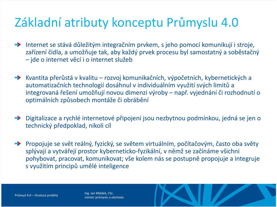 internet služeb Kvantita přerůstá v kvalitu rozvoj komunikačních, výpočetních, kybernetických a automatizačních technologií dosáhnul v individuálním využití svých limitů a integrovaná řešení umožňují