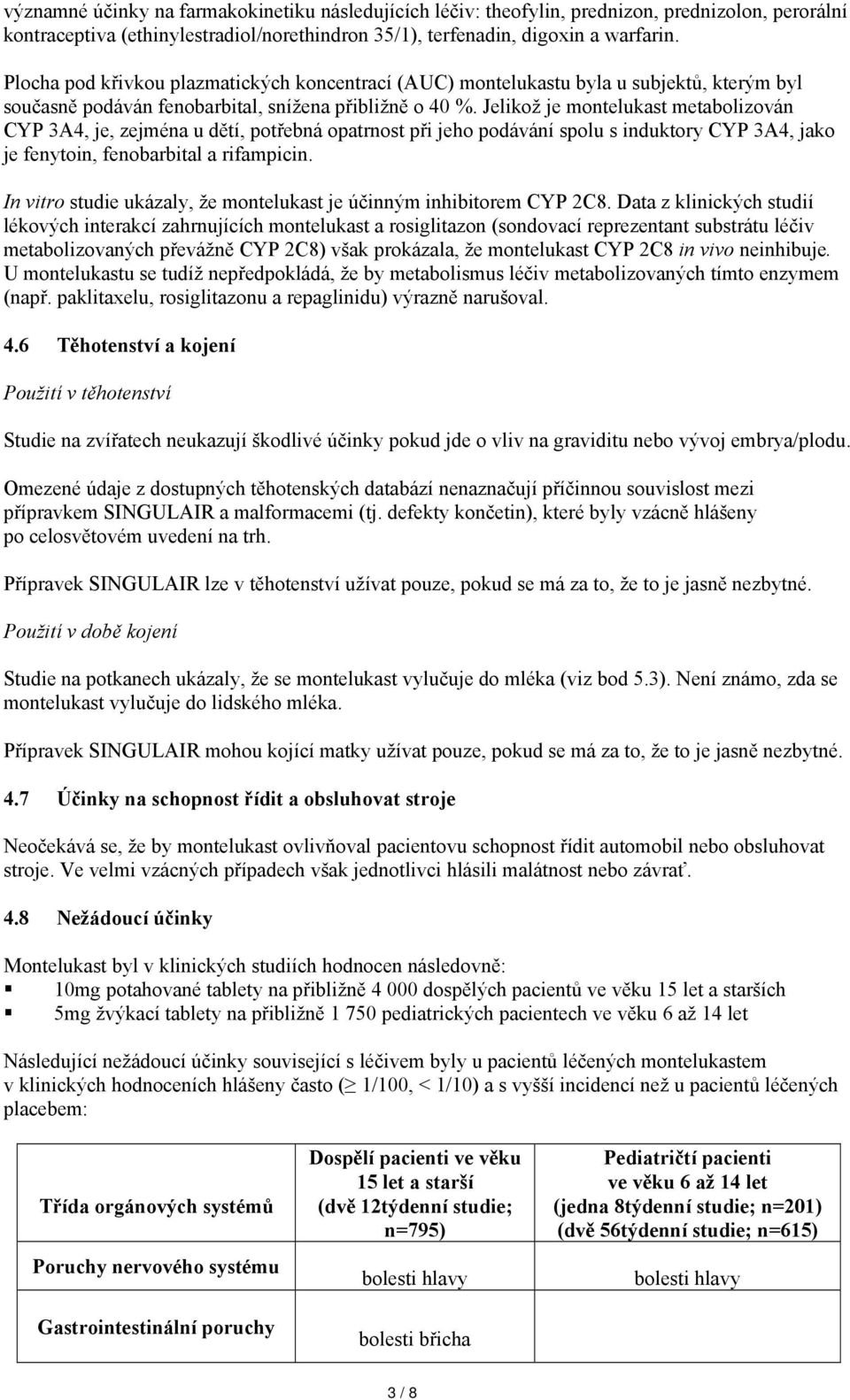 Jelikož je montelukast metabolizován CYP 3A4, je, zejména u dětí, potřebná opatrnost při jeho podávání spolu s induktory CYP 3A4, jako je fenytoin, fenobarbital a rifampicin.