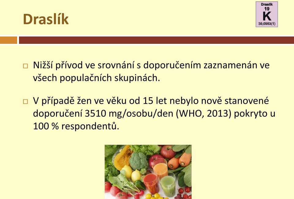 V případě žen ve věku od 15 let nebylo nově stanovené