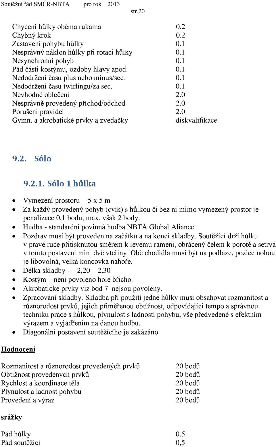 však 2 body. Hudba - standardní povinná hudba NBTA Global Aliance Pozdrav musí být proveden na začátku a na konci skladby.