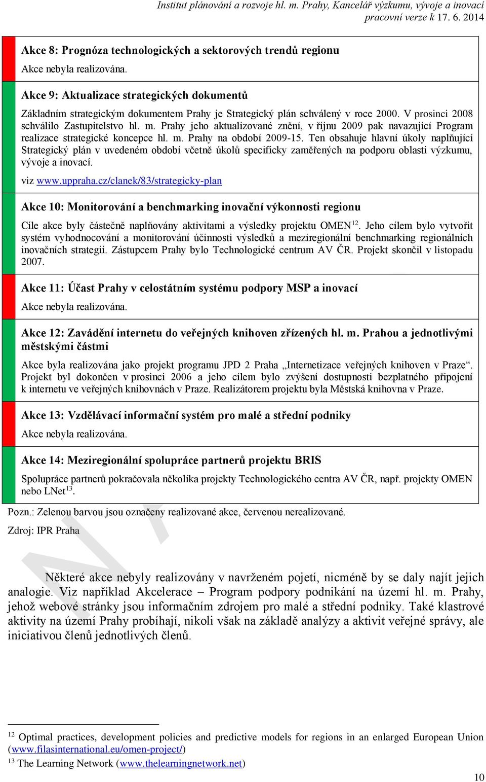 Prahy jeho aktualizované znění, v říjnu 2009 pak navazující Program realizace strategické koncepce hl. m. Prahy na období 2009-15.