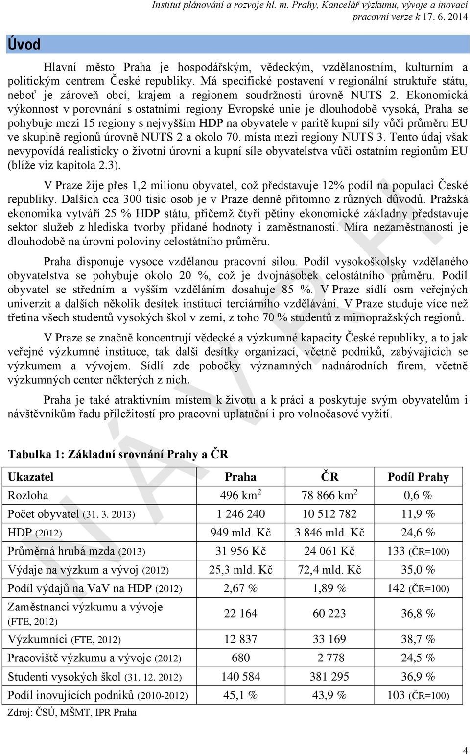 Ekonomická výkonnost v porovnání s ostatními regiony Evropské unie je dlouhodobě vysoká, Praha se pohybuje mezi 15 regiony s nejvyšším HDP na obyvatele v paritě kupní síly vůči průměru EU ve skupině