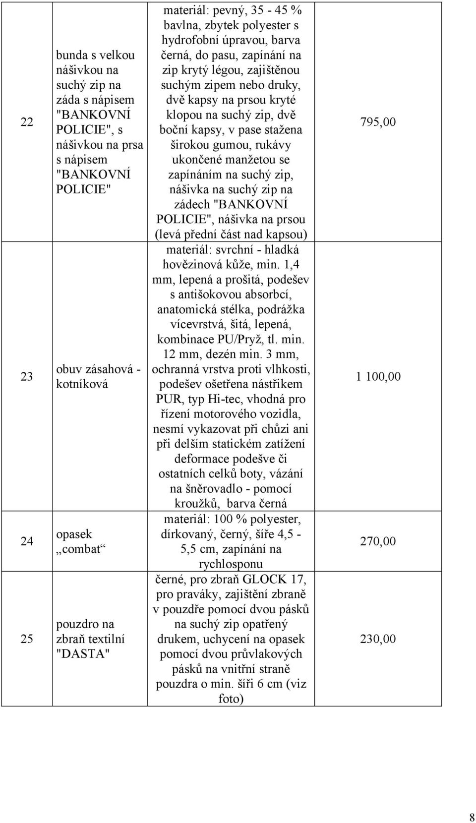 pase stažena širokou gumou, rukávy ukončené manžetou se zapínáním na suchý zip, nášivka na suchý zip na zádech, nášivka na prsou (levá přední část nad kapsou) materiál: svrchní - hladká hovězinová