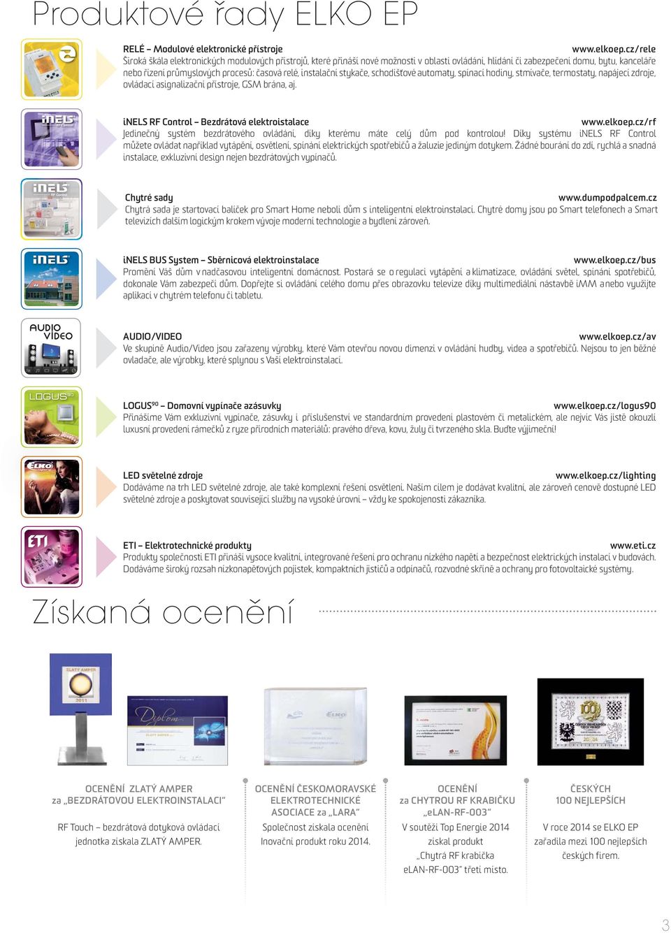 instalační stykače, schodišťové automaty, spínací hodiny, stmívače, termostaty, napájecí zdroje, ovládací asignalizační přístroje, GSM brána, aj. inels RF Control Bezdrátová elektroistalace www.