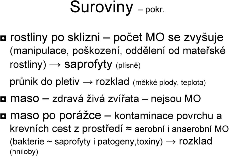 rostliny) saprofyty (plísně) průnik do pletiv rozklad (měkké plody, teplota) maso zdravá