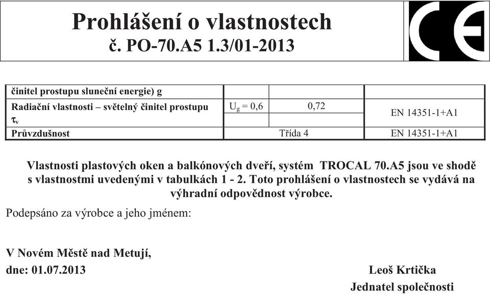vzdušnost T ída 4 i plastových oken a balkónových dve í, systém TROCAL