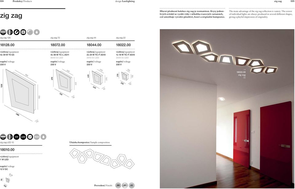 The covers of individual lights are always produced in several different shapes, giving a playful impression of originality. zig zag 128 zig zag 72 zig zag 44 zig zag 22 18128.00 172.00 144.00 122.