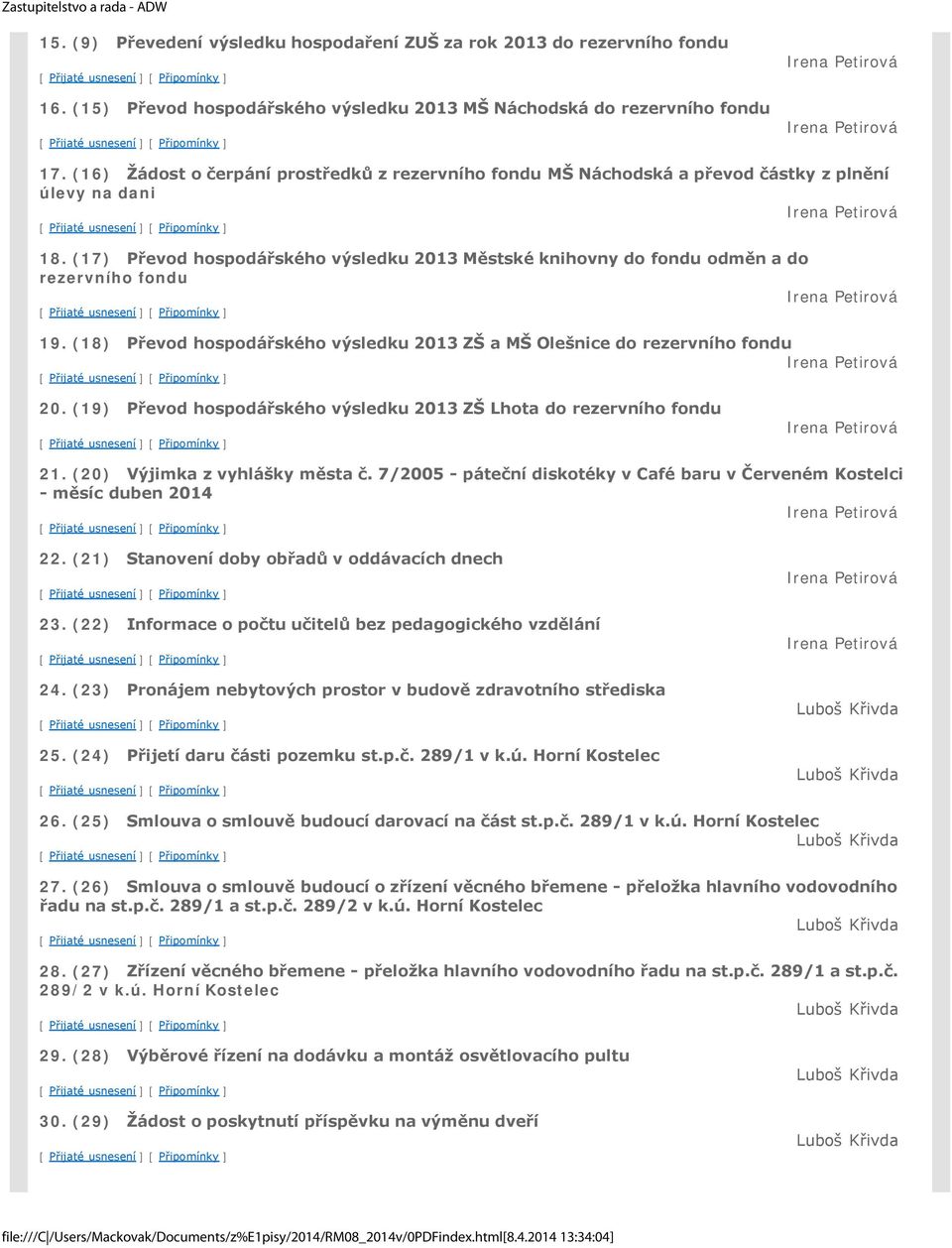 (16) Žádost o čerpání prostředků z rezervního fondu MŠ Náchodská a převod částky z plnění úlevy na dani Irena Petirová 18.