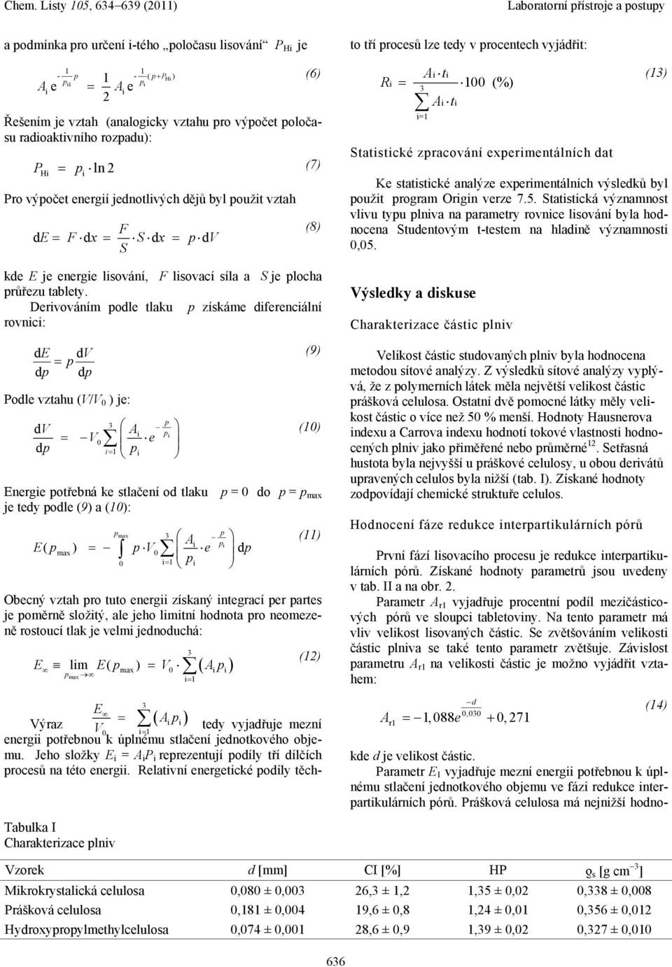 Derivováním odle tlaku získáme diferenciální rovnici: de d d d Podle vztahu (/ ) je: d d A i i e i1 i Energie otřebná ke stlačení od tlaku = do = max je tedy odle (9) a (1): max A i i E( max ) e d i1