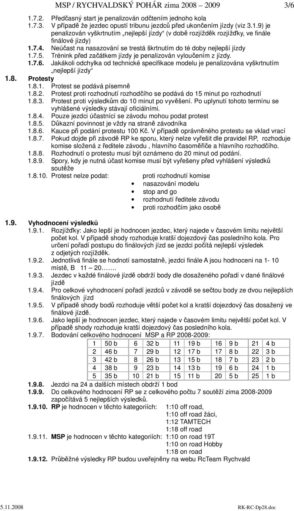 Jakákoli odchylka od technické specifikace modelu je penalizována vyškrtnutím nejlepší jízdy 1.8. Protesty 1.8.1. Protest se podává písemn 1.8.2.