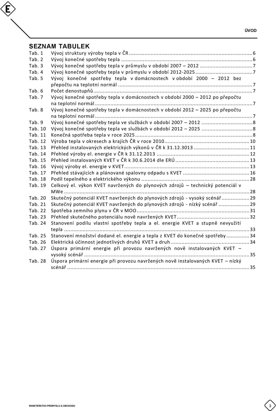 .. 7 Tab. 7 Tab. 8 Vývoj konečné spotřeby tepla v domácnostech v období 2000 2012 po přepočtu na teplotní normál.