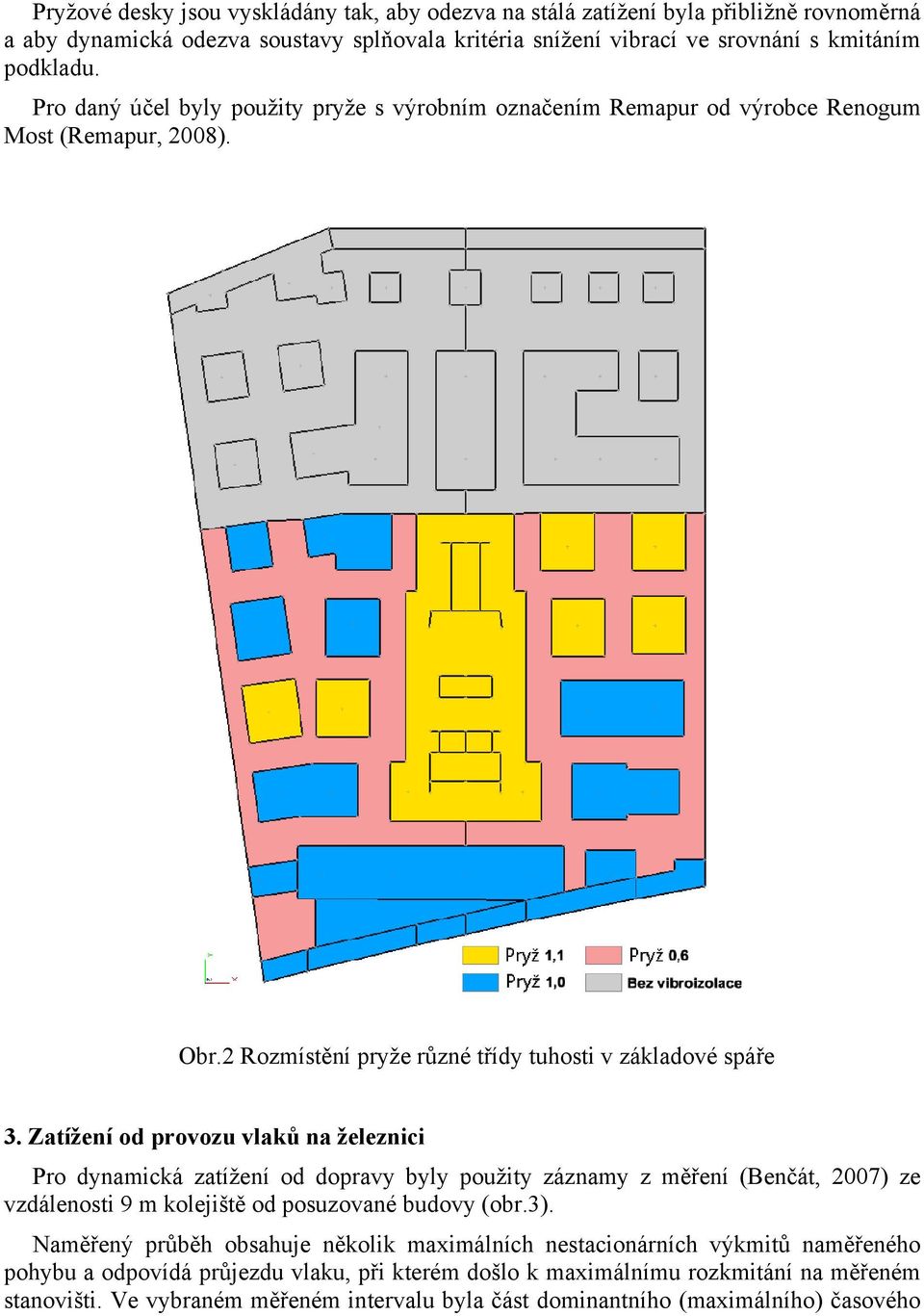 Zatížení od provozu vlaků na železnici Pro dynamická zatížení od dopravy byly použity záznamy z měření (Benčát, 2007) ze vzdálenosti 9 m kolejiště od posuzované budovy (obr.3).