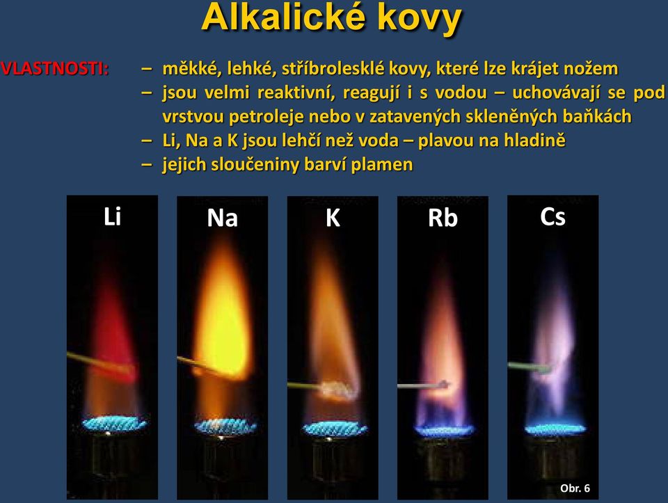 vrstvou petroleje nebo v zatavených skleněných baňkách Li, Na a K jsou