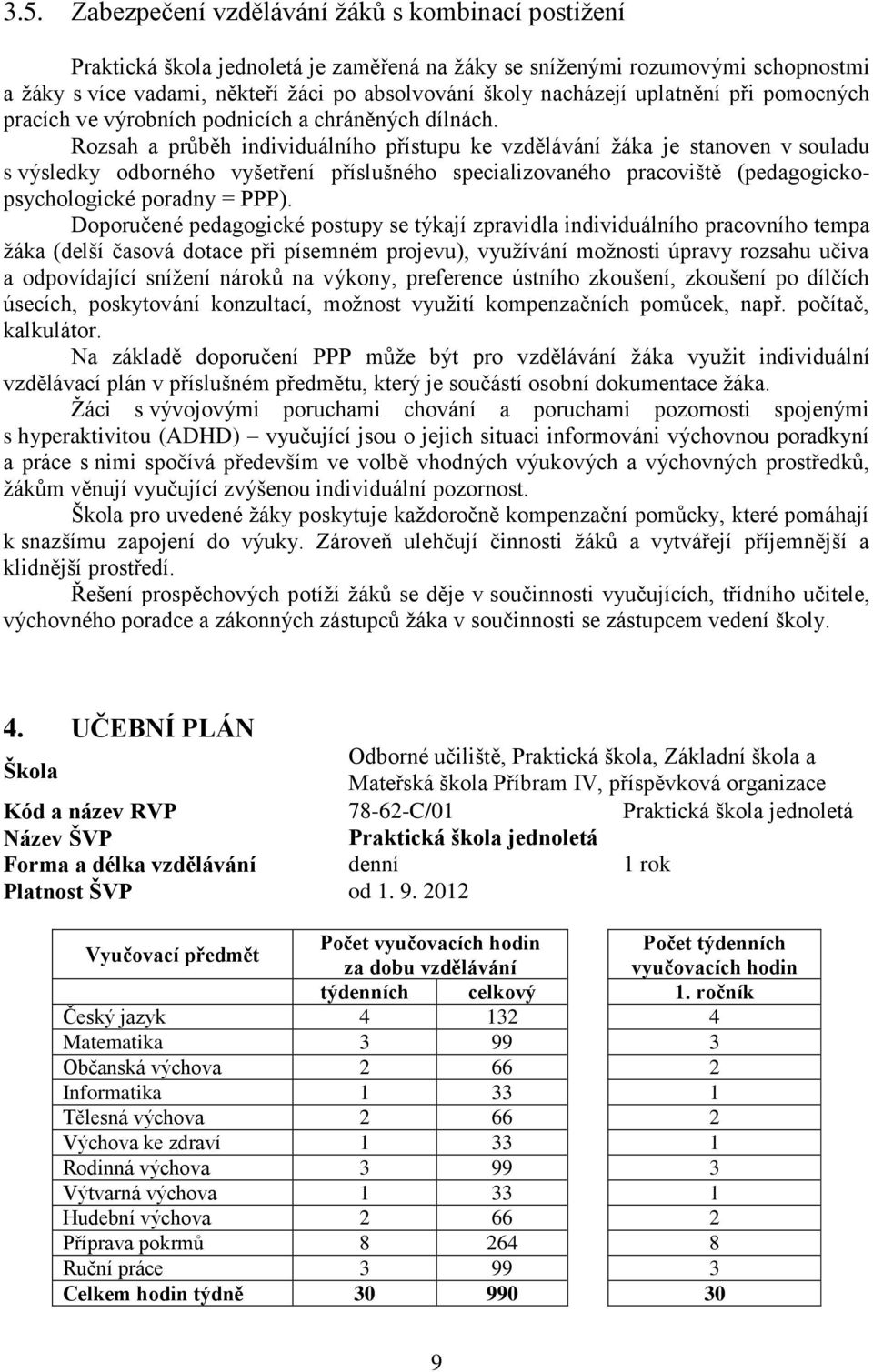 Rozsah a průběh individuálního přístupu ke vzdělávání žáka je stanoven v souladu s výsledky odborného vyšetření příslušného specializovaného pracoviště (pedagogickopsychologické poradny = PPP).