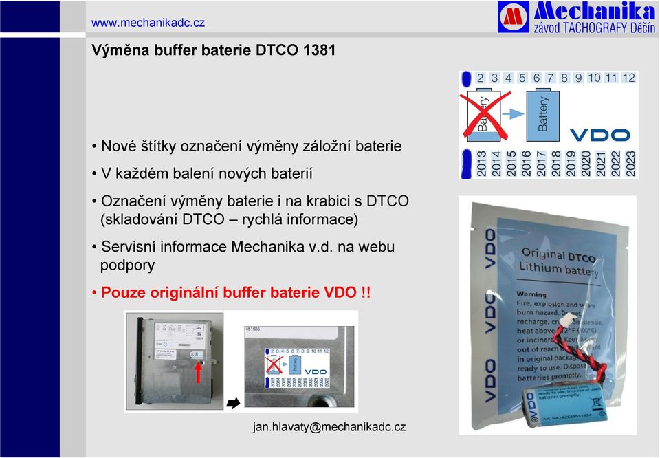 krabici s DTCO (skladování DTCO rychlá informace) Servisní informace