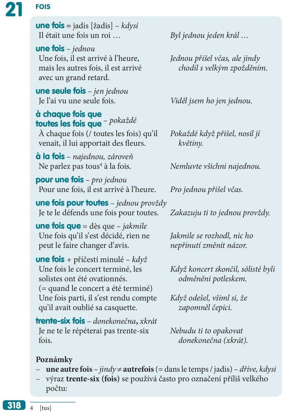 à la fois najednou, zároveň Ne parlez pas tous 4 à la fois. pour une fois pro jednou Pour une fois, il est arrivé à l heure. une fois pour toutes jednou provždy Je te le défends une fois pour toutes.