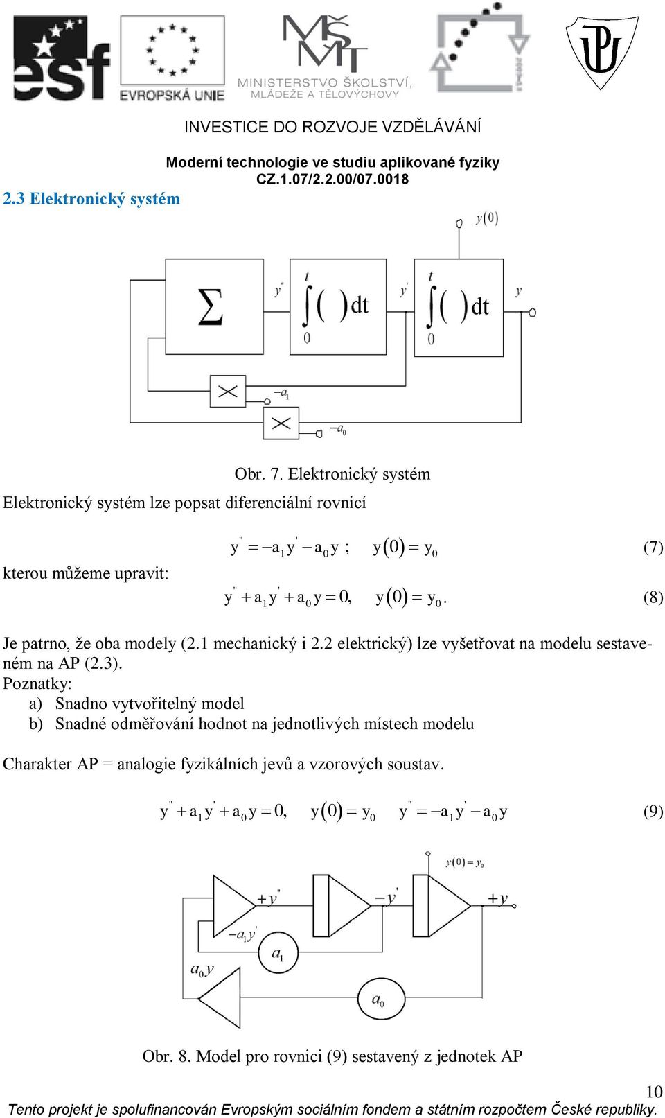 (8) Je patrn, že ba mdely (2. mechanický i 2.2 elektrický) lze vyšetřvat na mdelu sestaveném na AP (2.3).