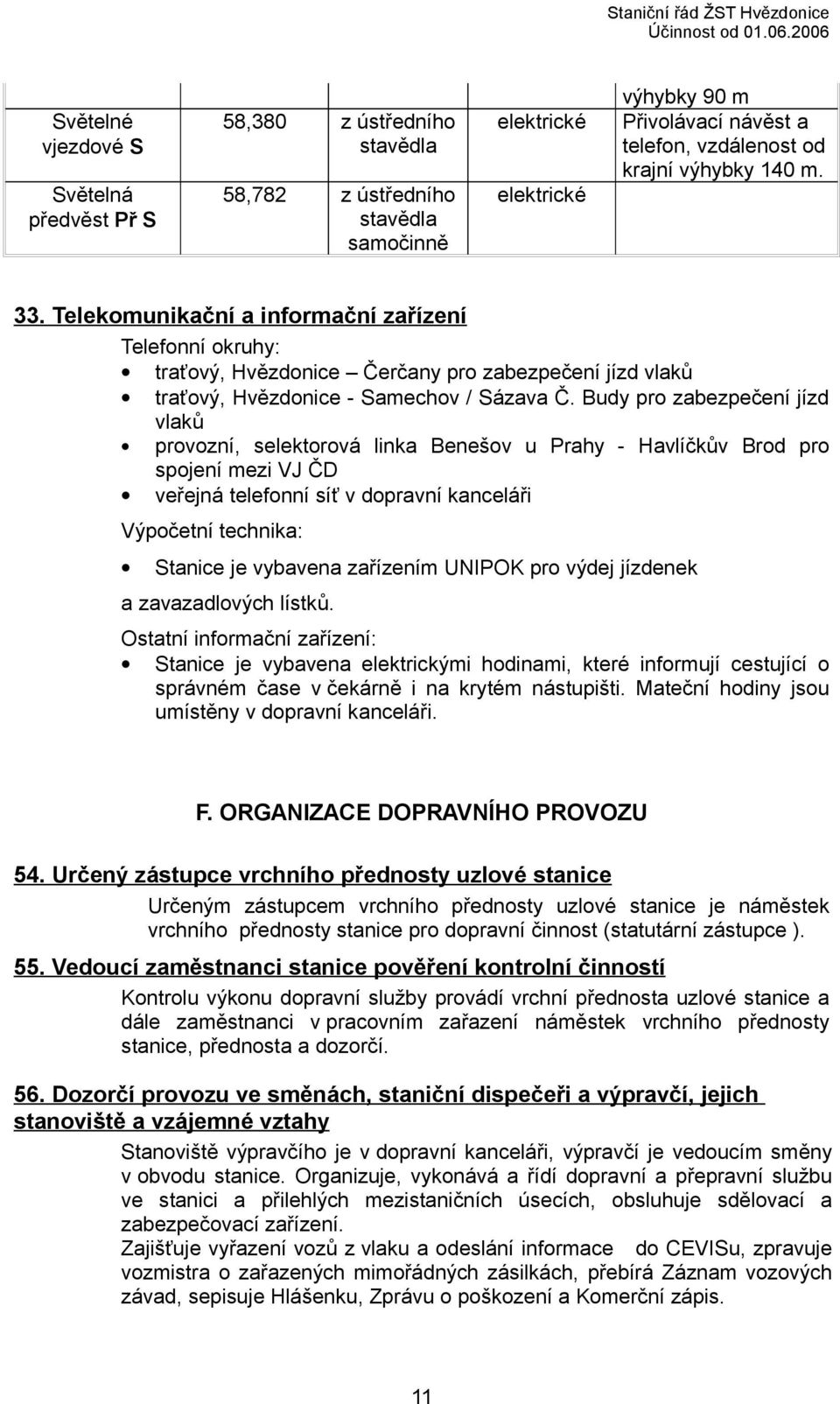 Budy pro zabezpečení jízd vlaků provozní, selektorová linka Benešov u Prahy - Havlíčkův Brod pro spojení mezi VJ ČD veřejná telefonní síť v dopravní kanceláři Výpočetní technika: Stanice je vybavena