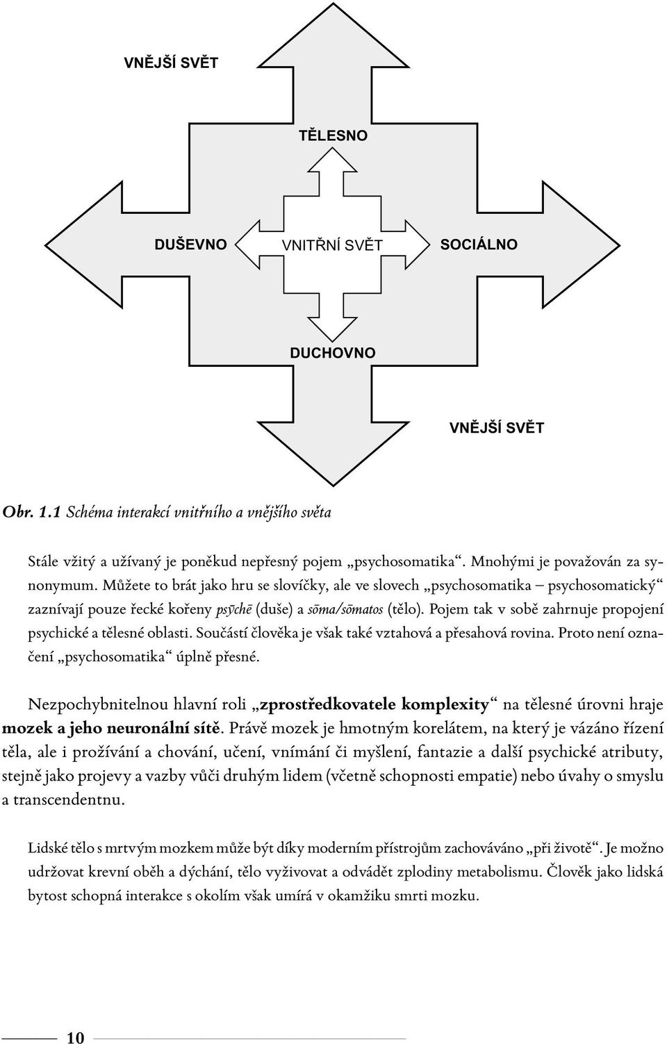 Pojem tak v sobě zahrnuje propojení psychické a tělesné oblasti. Součástí člověka je však také vztahová a přesahová rovina. Proto není označení psychosomatika úplně přesné.