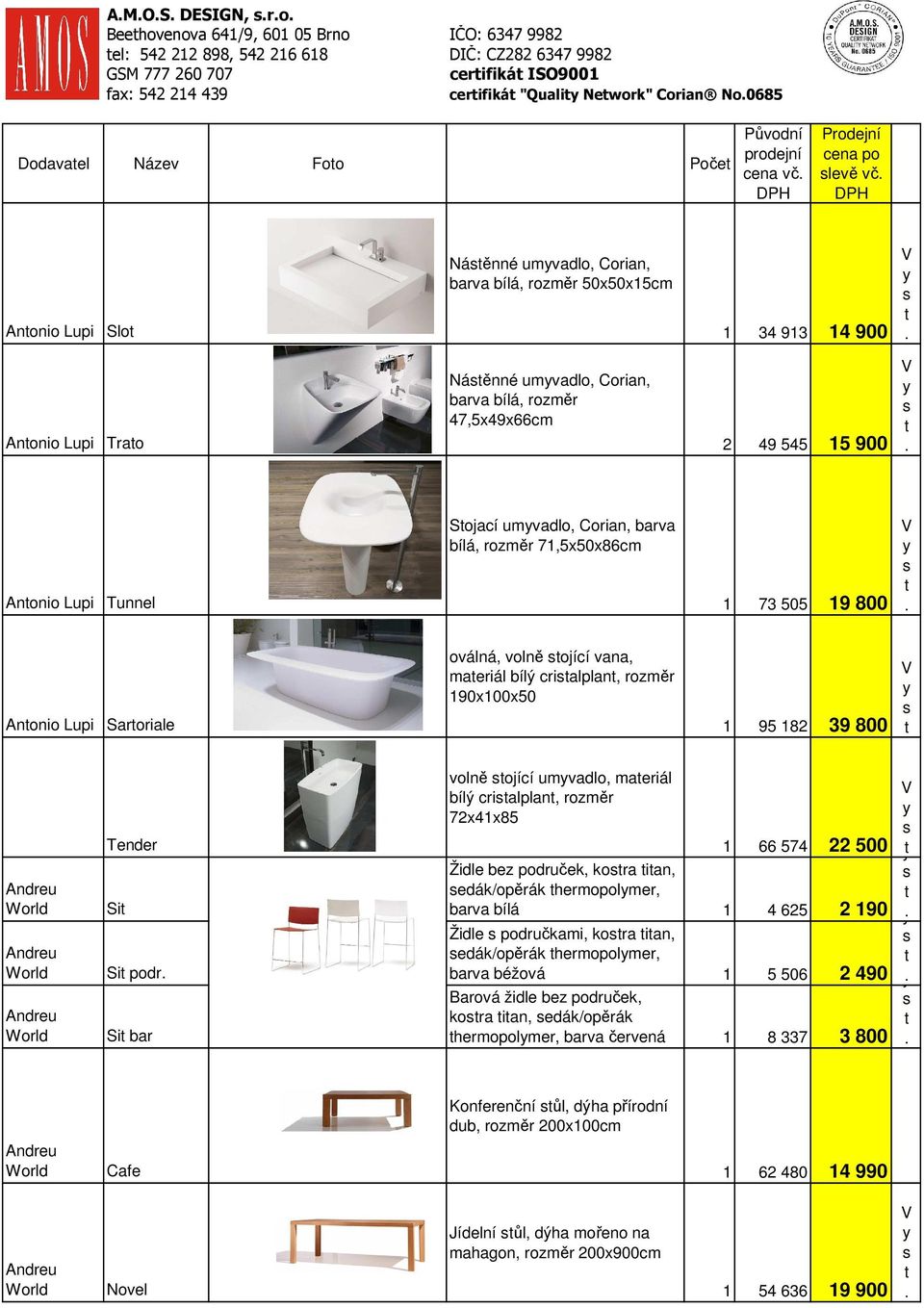 Corian, barva bílá, rozměr 47,5x49x66cm 2 49 545 5 900 Anonio Lupi Tunnel Sojací umvadlo, Corian, barva bílá, rozměr 7,5x50x86cm 73 505 9 800 Anonio Lupi Saroriale oválná, volně ojící vana, maeriál
