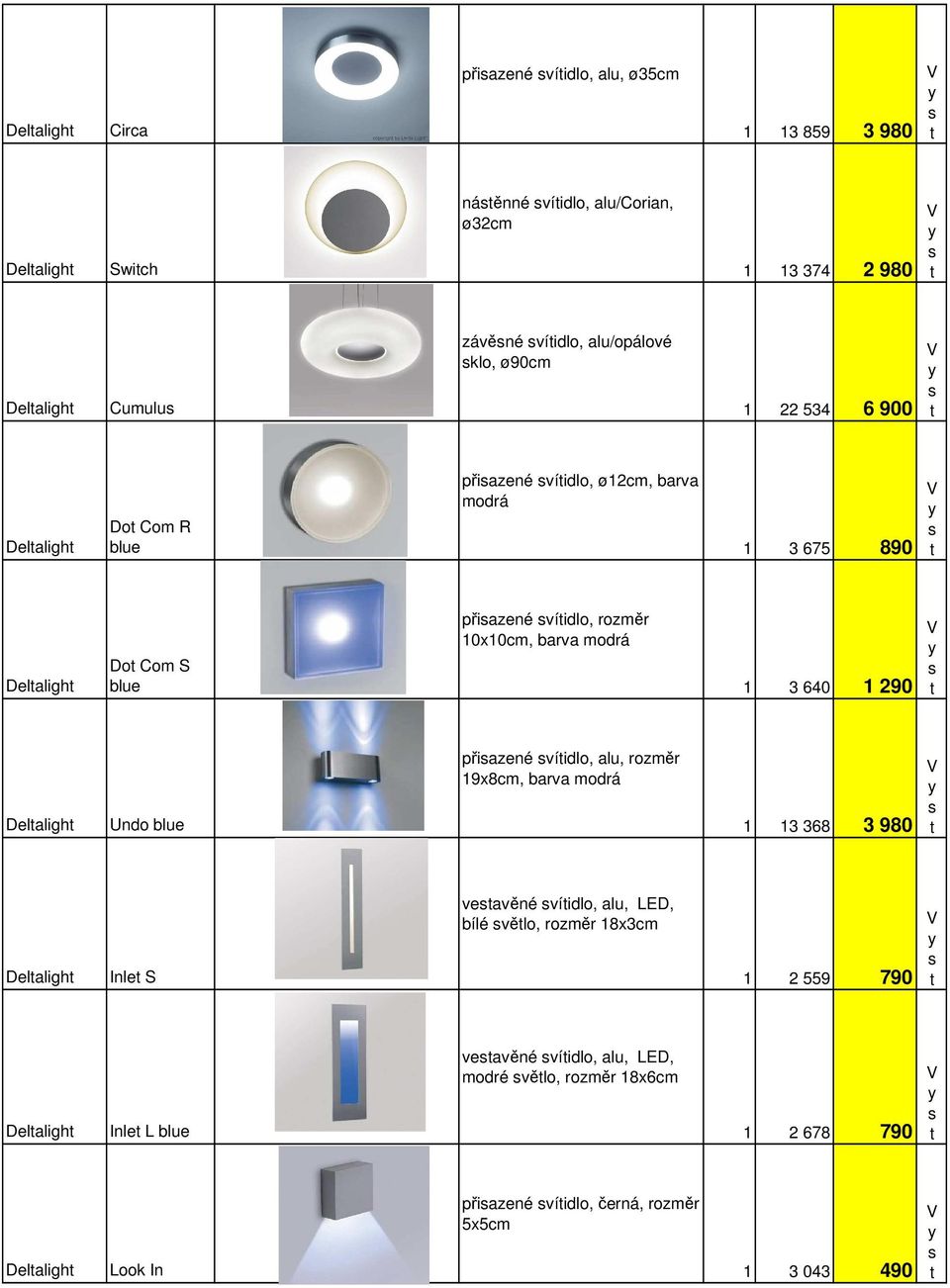 0x0cm, barva modrá 3 640 290 Delaligh Undo blue přiazené víidlo, alu, rozměr 9x8cm, barva modrá 3 368 3 980 Delaligh Inle S veavěné víidlo, alu, LED, bílé
