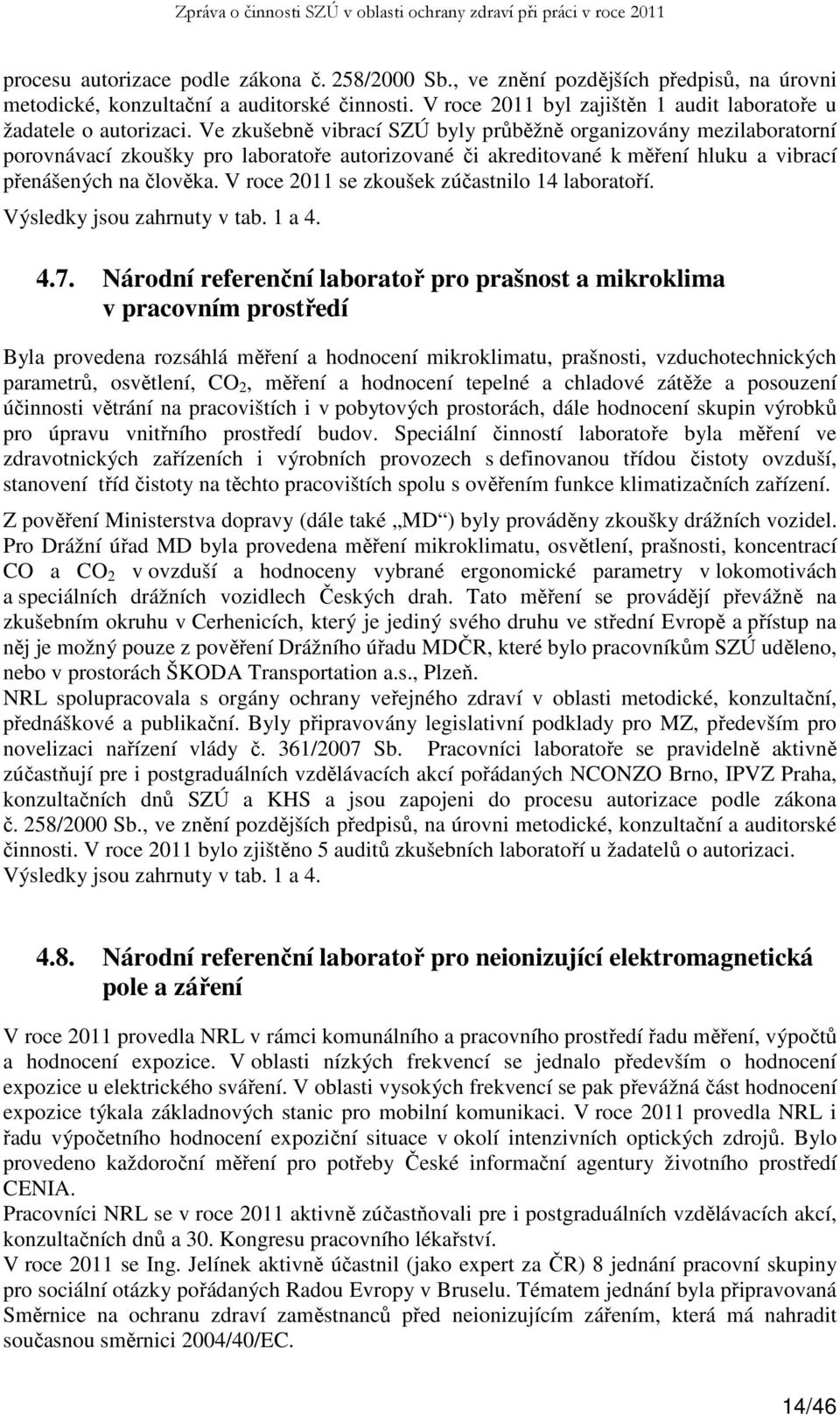 Ve zkušebně vibrací SZÚ byly průběžně organizovány mezilaboratorní porovnávací zkoušky pro laboratoře autorizované či akreditované k měření hluku a vibrací přenášených na člověka.