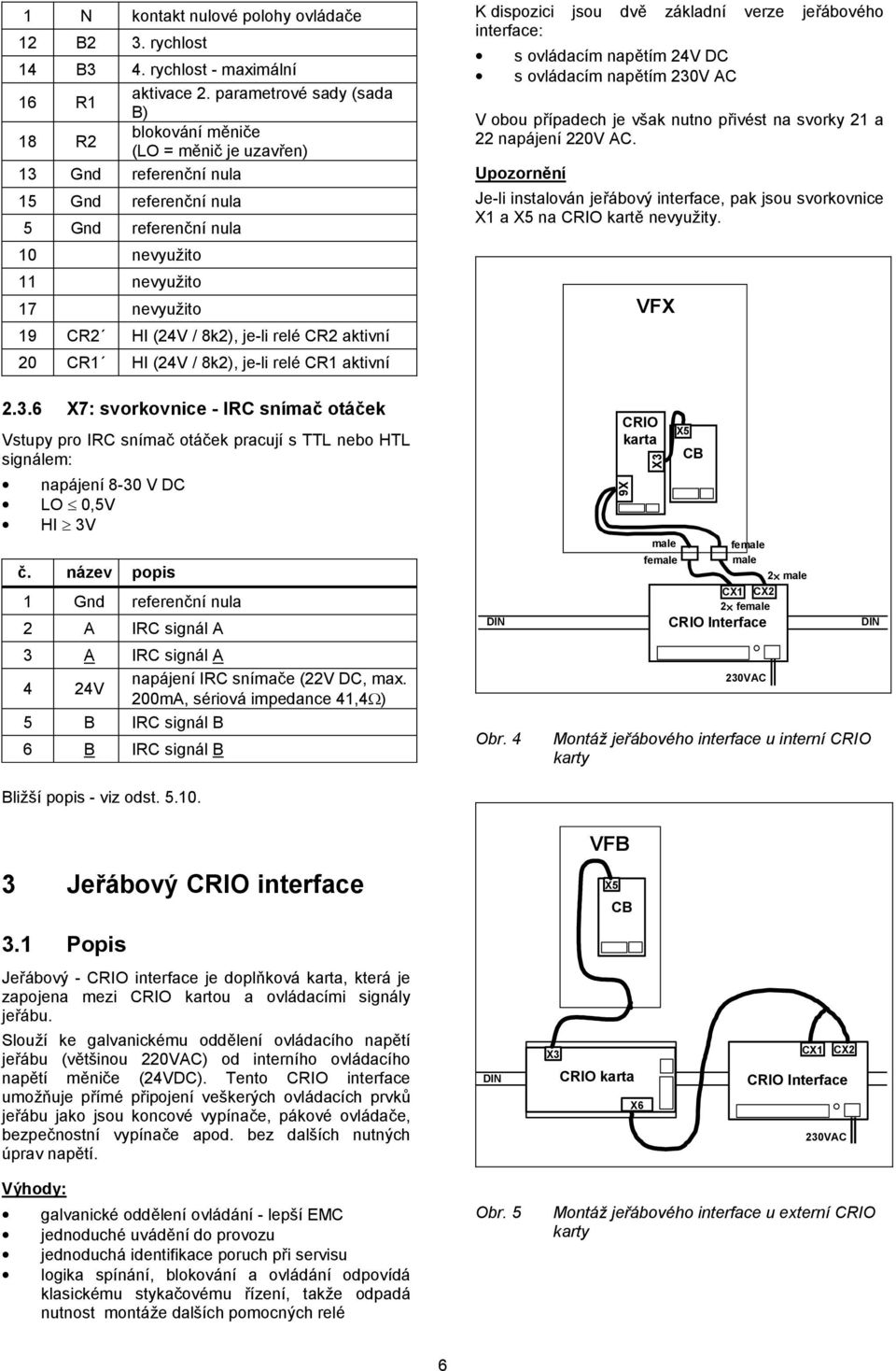 aktivní 0 CR HI (4V / 8k), je-li relé CR aktivní K dispozici jsou dv základní verze je;ábového interface: s ovládacím naptím 4V DC s ovládacím naptím 0V AC V obou p;ípadech je však nutno p;ivést na