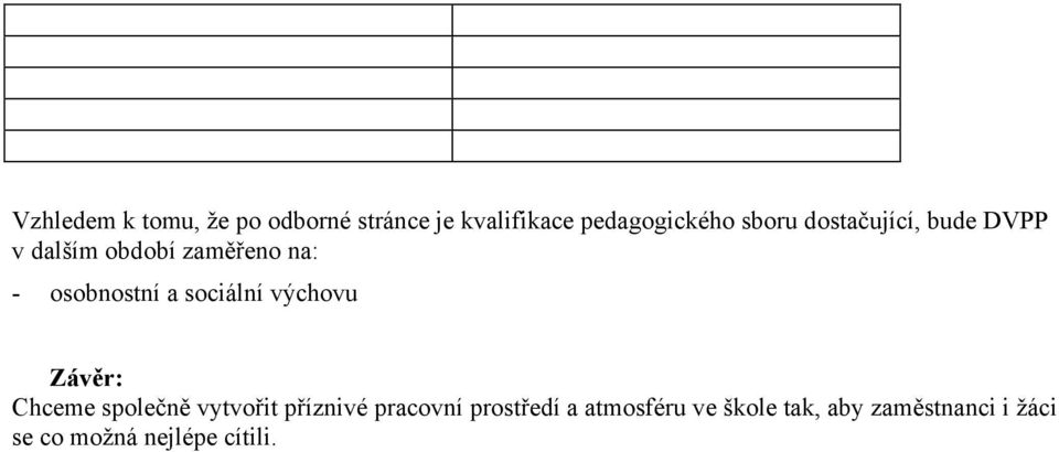 sociální výchovu Závěr: Chceme společně vytvořit příznivé pracovní