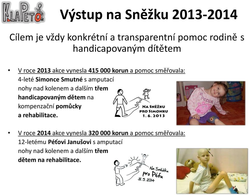 dalším třem handicapovaným dětem na kompenzační pomůcky a rehabilitace.