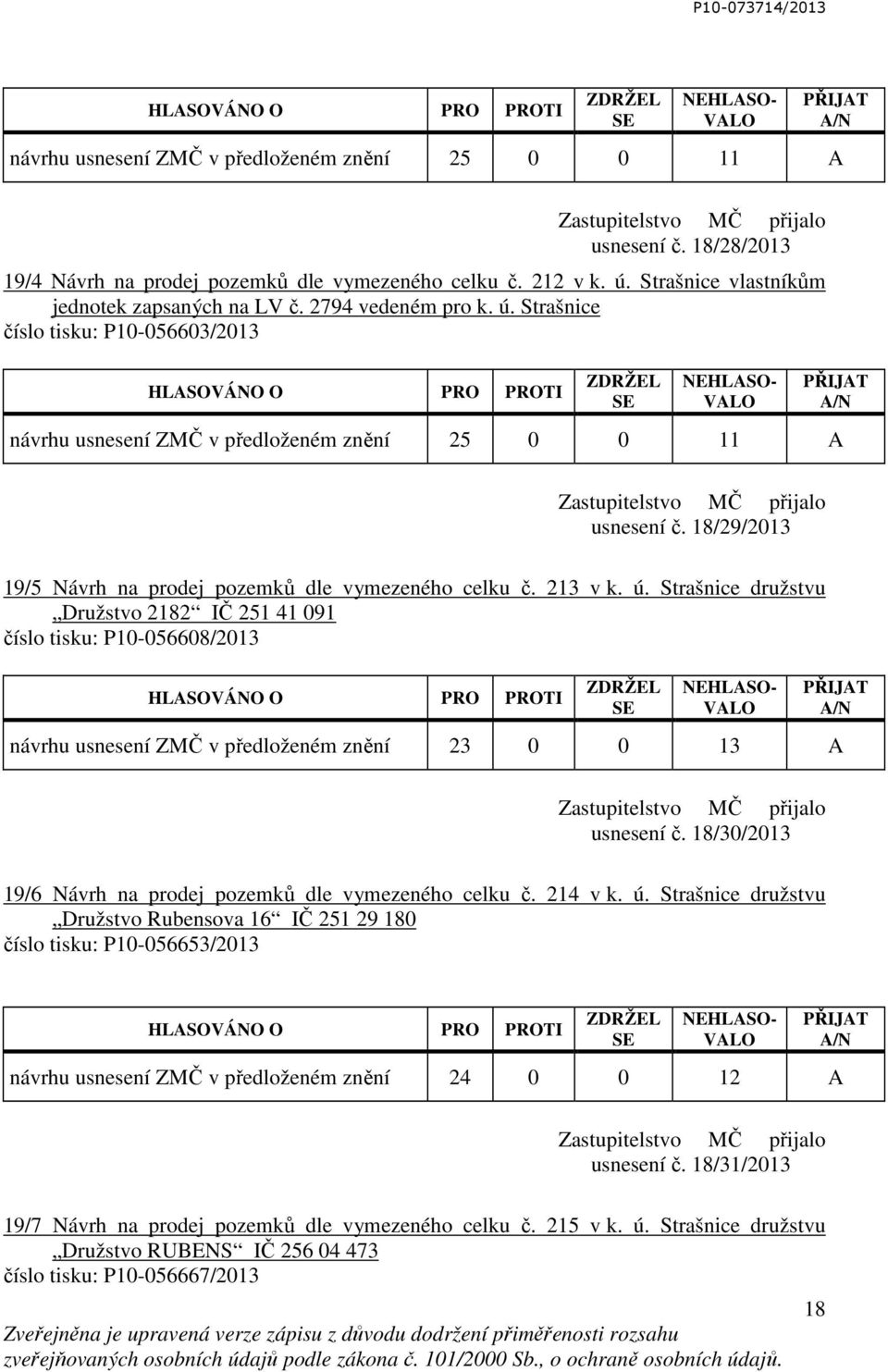 ú. Strašnice družstvu Družstvo 2182 IČ 251 41 091 číslo tisku: P10-056608/2013 návrhu usnesení ZMČ v předloženém znění 23 0 0 13 A usnesení č.