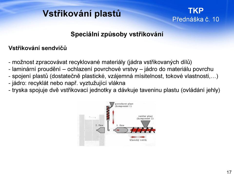 spojení plastů (dostatečně plastické, vzájemná mísitelnost, tokové vlastnosti, ) - jádro: recyklát nebo