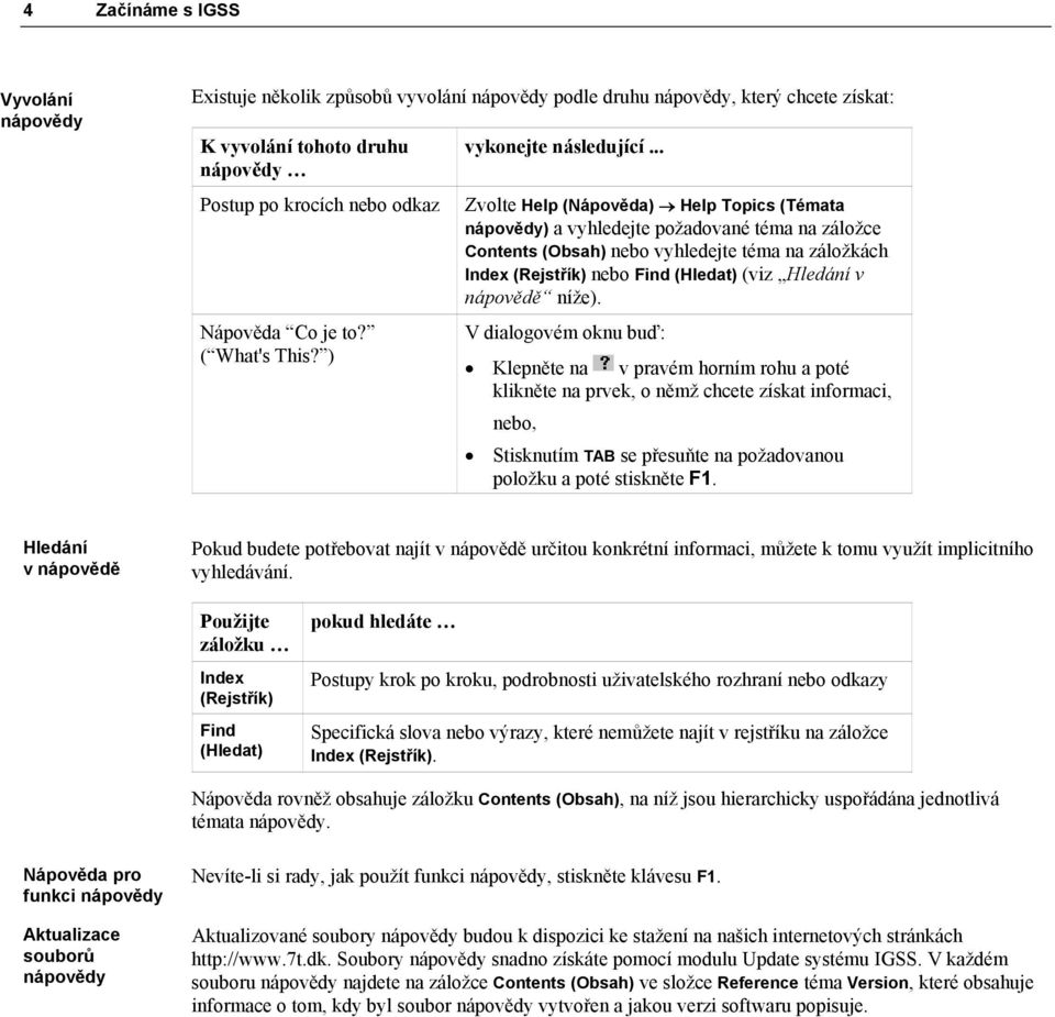 .. Zvolte Help (Nápověda) Help Topics (Témata nápovědy) a vyhledejte požadované téma na záložce Contents (Obsah) nebo vyhledejte téma na záložkách Index (Rejstřík) nebo Find (Hledat) (viz Hledání v