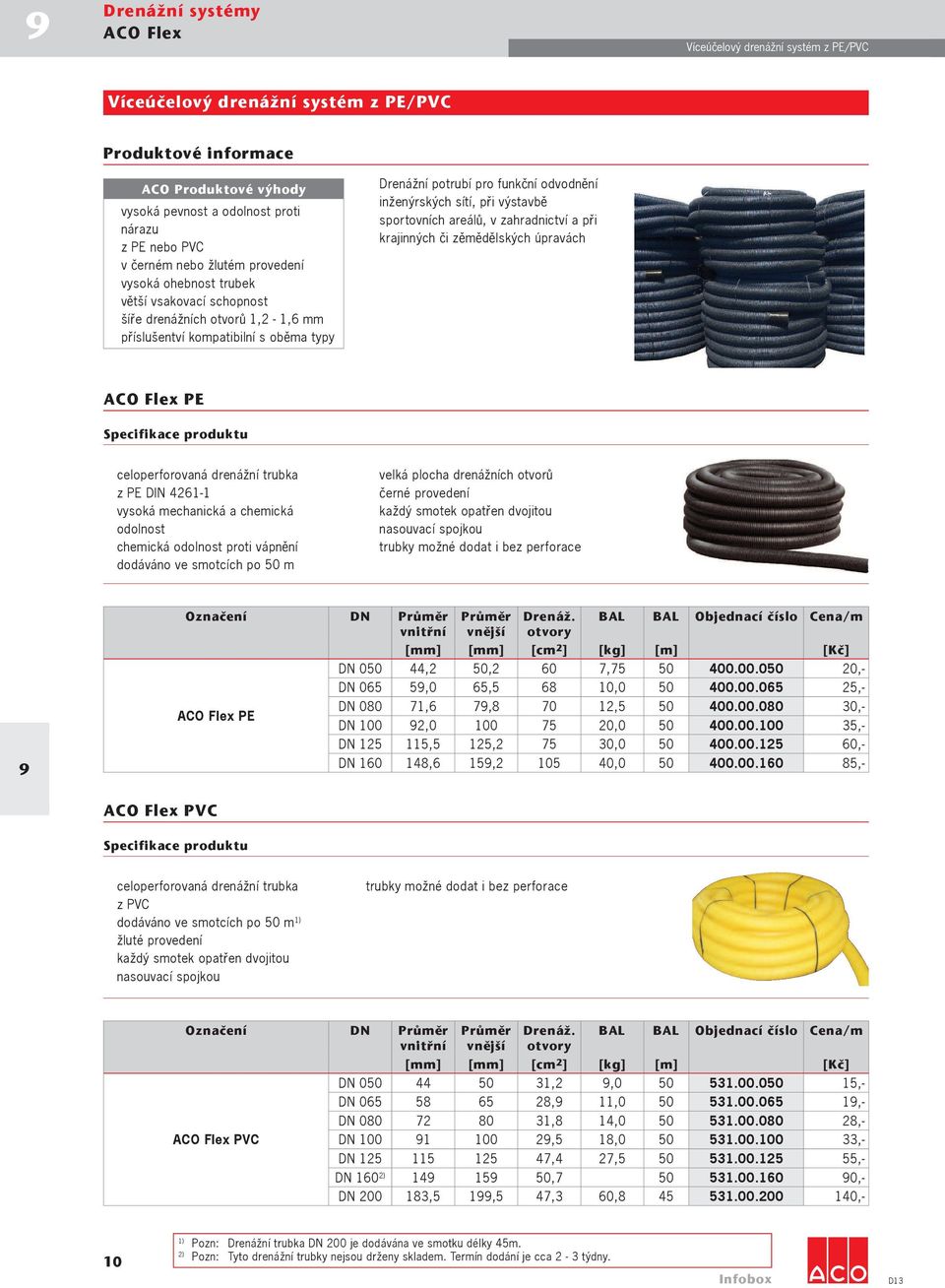 výstavbě sportovních areálů, v zahradnictví a při krajinných či zěmědělských úpravách ACO Flex PE celoperforovaná drenážní trubka z PE DIN 4261-1 vysoká mechanická a chemická odolnost chemická