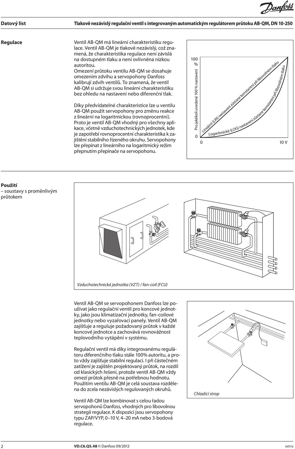 Omezení průtoku ventilu AB-QM se dosahuje omezením zdvihu a servopohony Danfoss kalibrují zdvih ventilů.