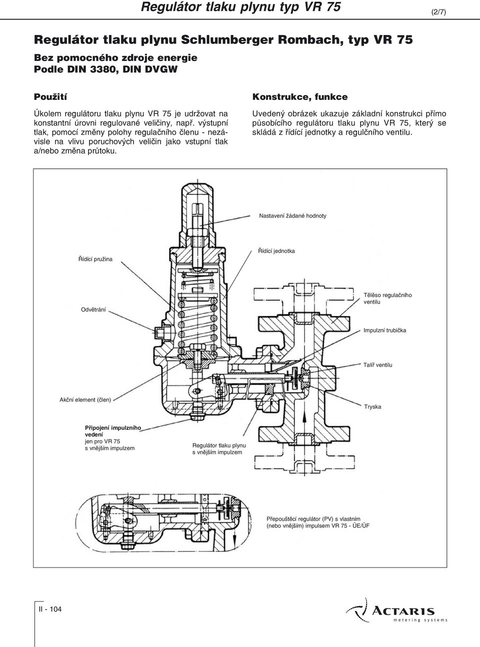 Konstrukce, funkce Uvedený obrázek ukazuje zákadní konstrukci pøímo pùsobícího reguátoru taku pynu VR 75, který se skádá z øídící jednotky a reguèního ventiu.