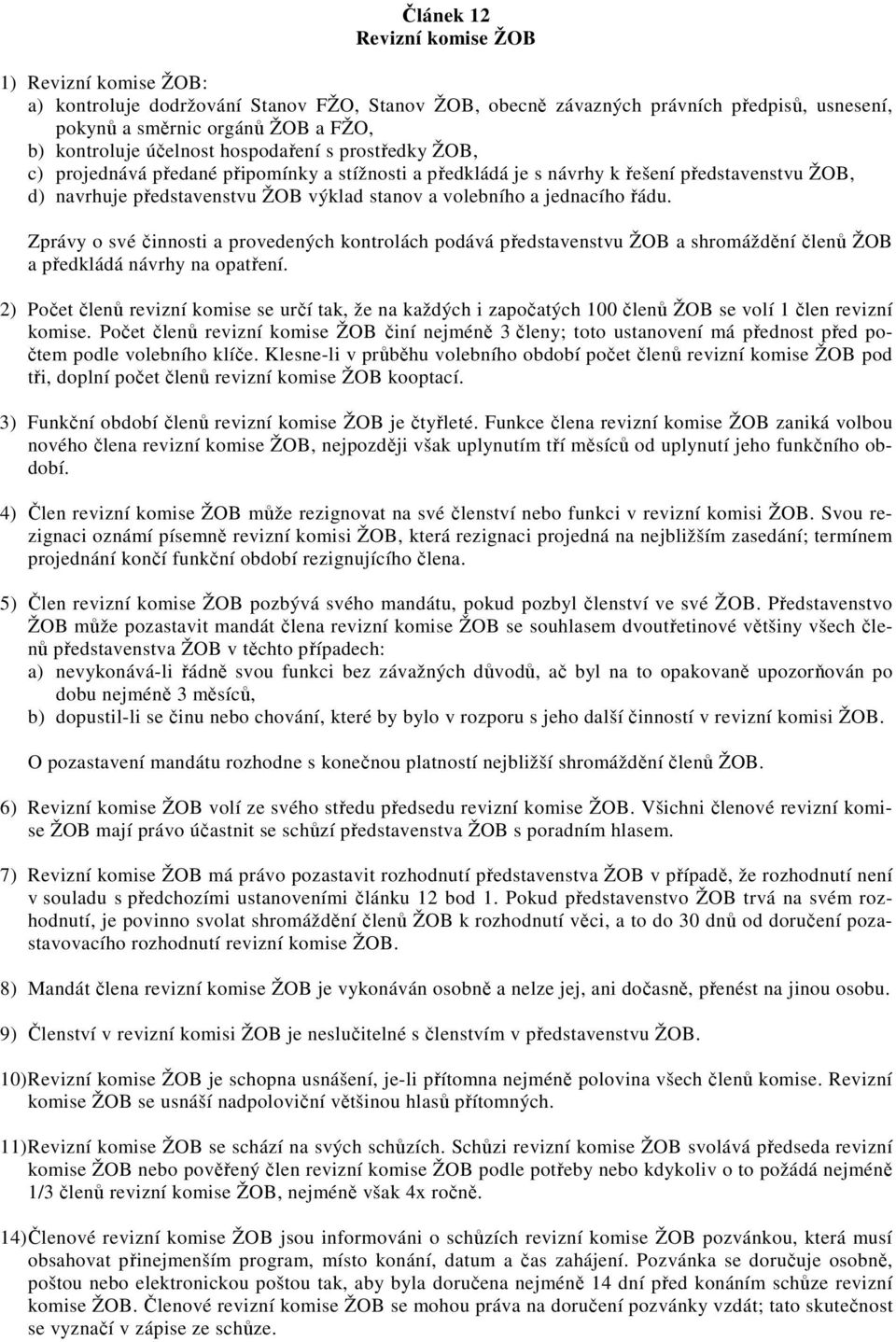 jednacího řádu. Zprávy o své činnosti a provedených kontrolách podává představenstvu ŽOB a shromáždění členů ŽOB a předkládá návrhy na opatření.