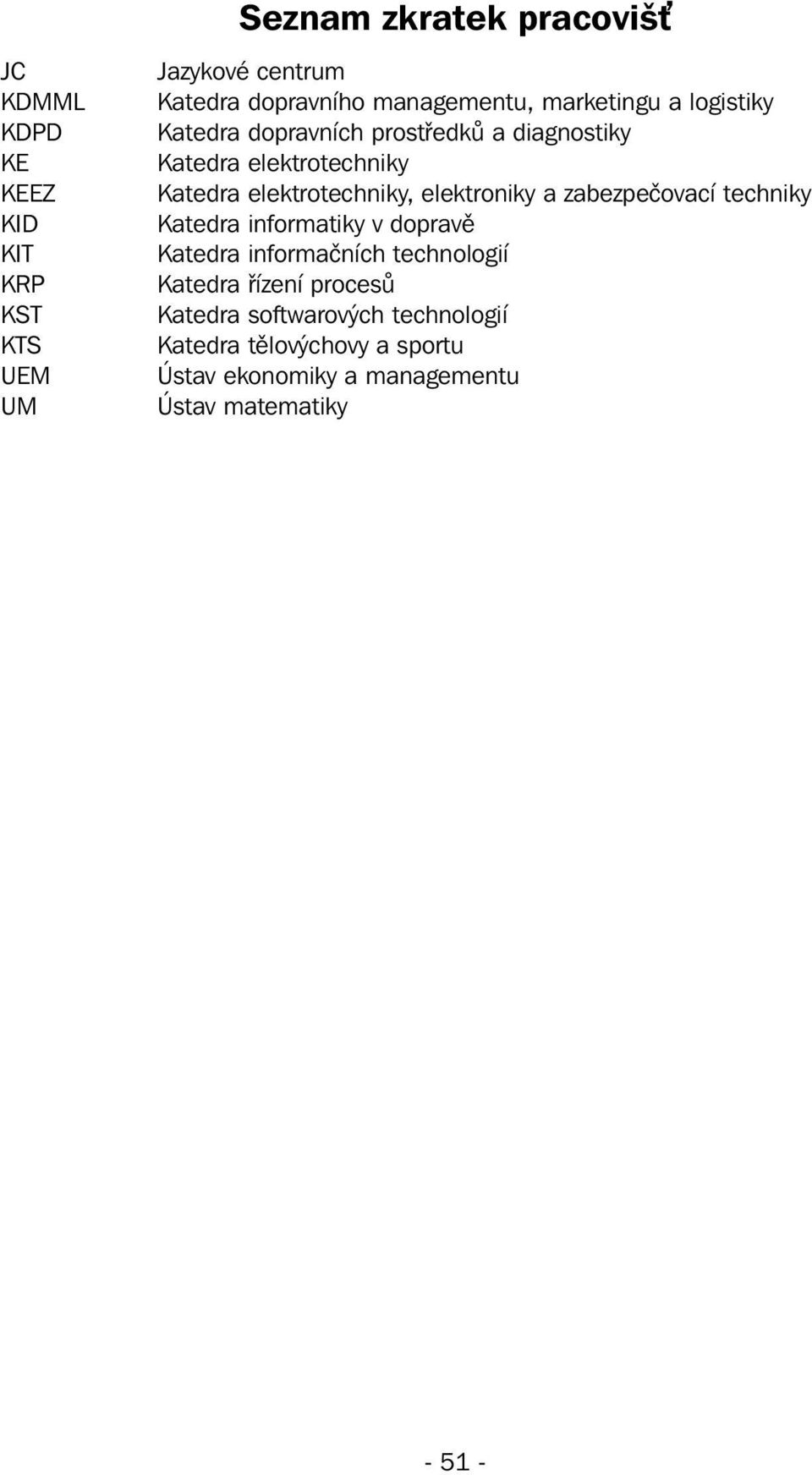 elektrotechniky, elektroniky a zabezpečovací techniky Katedra informatiky v dopravě Katedra informačních technologií