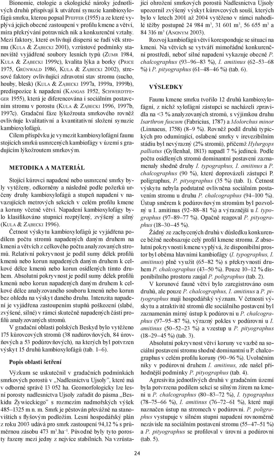 Mezi faktory, které ovlivňují dispersi se řadí věk stromu (KULA & ZĄBECKI 2001), vzrůstové podmínky stanoviště vyjádřené soubory lesních typů (ZUMR 1984, KULA & ZĄBECKI 1999c), kvalita lýka a borky