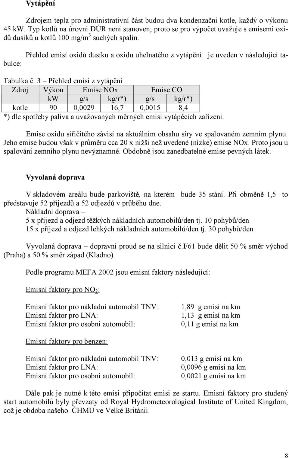 Přehled emisí oxidů dusíku a oxidu uhelnatého z vytápění je uveden v následující tabulce: Tabulka č.