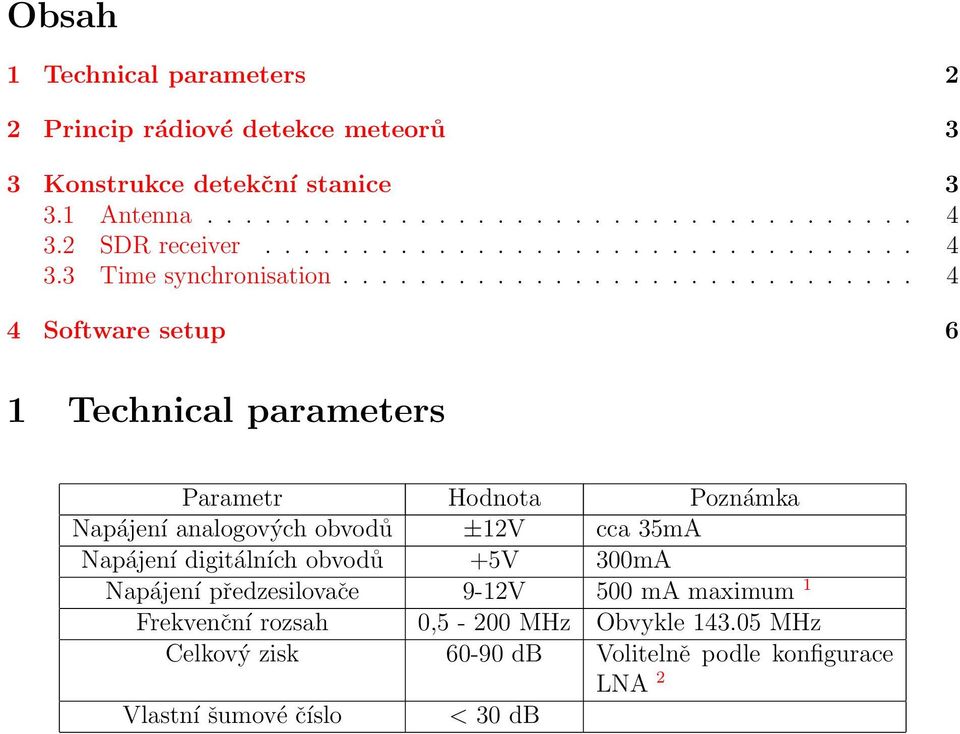 ............................. 4 4 Software setup 6 1 Technical parameters Parametr Hodnota Poznámka Napájení analogových obvodů ±12V cca 35mA