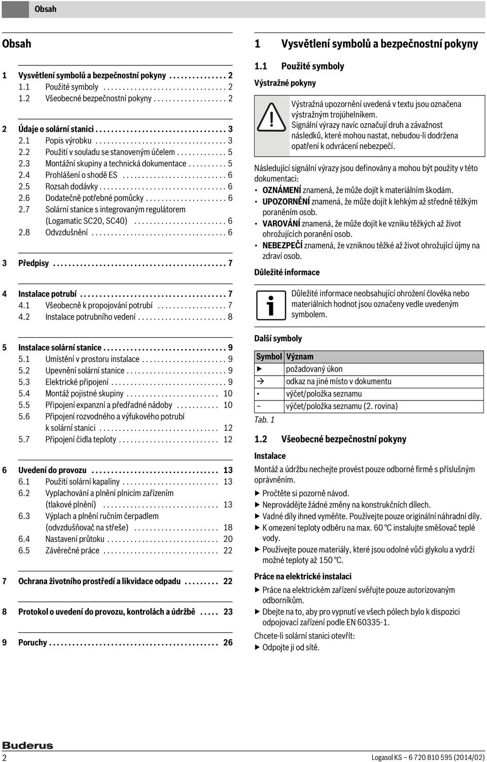 .......................... 6.5 Rozsah dodávky................................. 6.6 Dodatečně potřebné pomůcky..................... 6.7 Solární stanice s integrovaným regulátorem (Logamatic SC0, SC0).