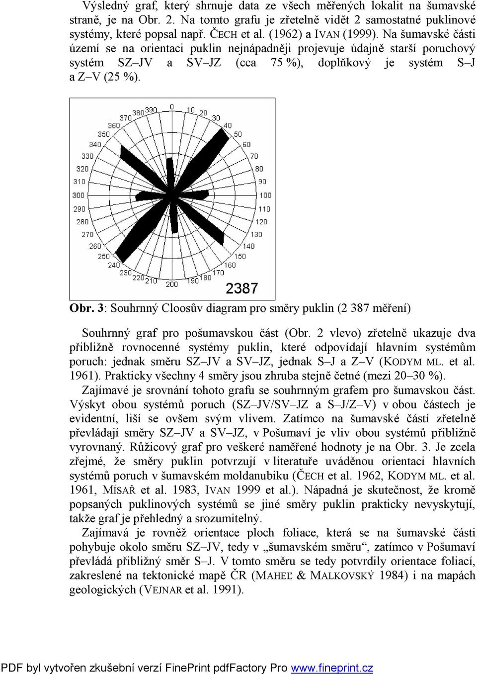 3: Souhrnný Cloosův diagram pro puklin (2 387 měření) Souhrnný graf pro pošumavskou část (Obr.
