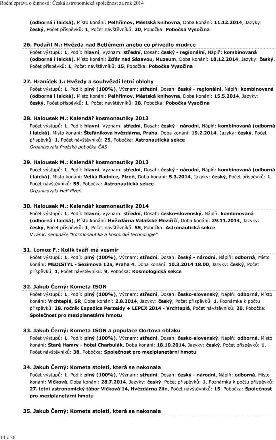 Muzeum, Doba konání: 18.12.2014, Jazyky: český, Počet příspěvků: 1, Počet návštěvníků: 15, Pobočka: Pobočka Vysočina 27. Hraníček J.