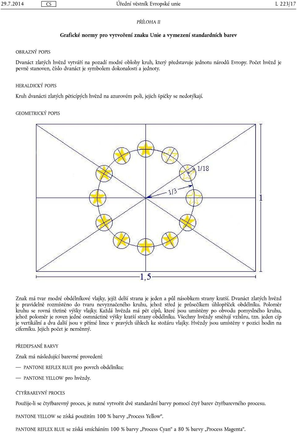 GEOMETRICKÝ POPIS Znak má tvar modré obdélníkové vlajky, jejíž delší strana je jeden a půl násobkem strany kratší.