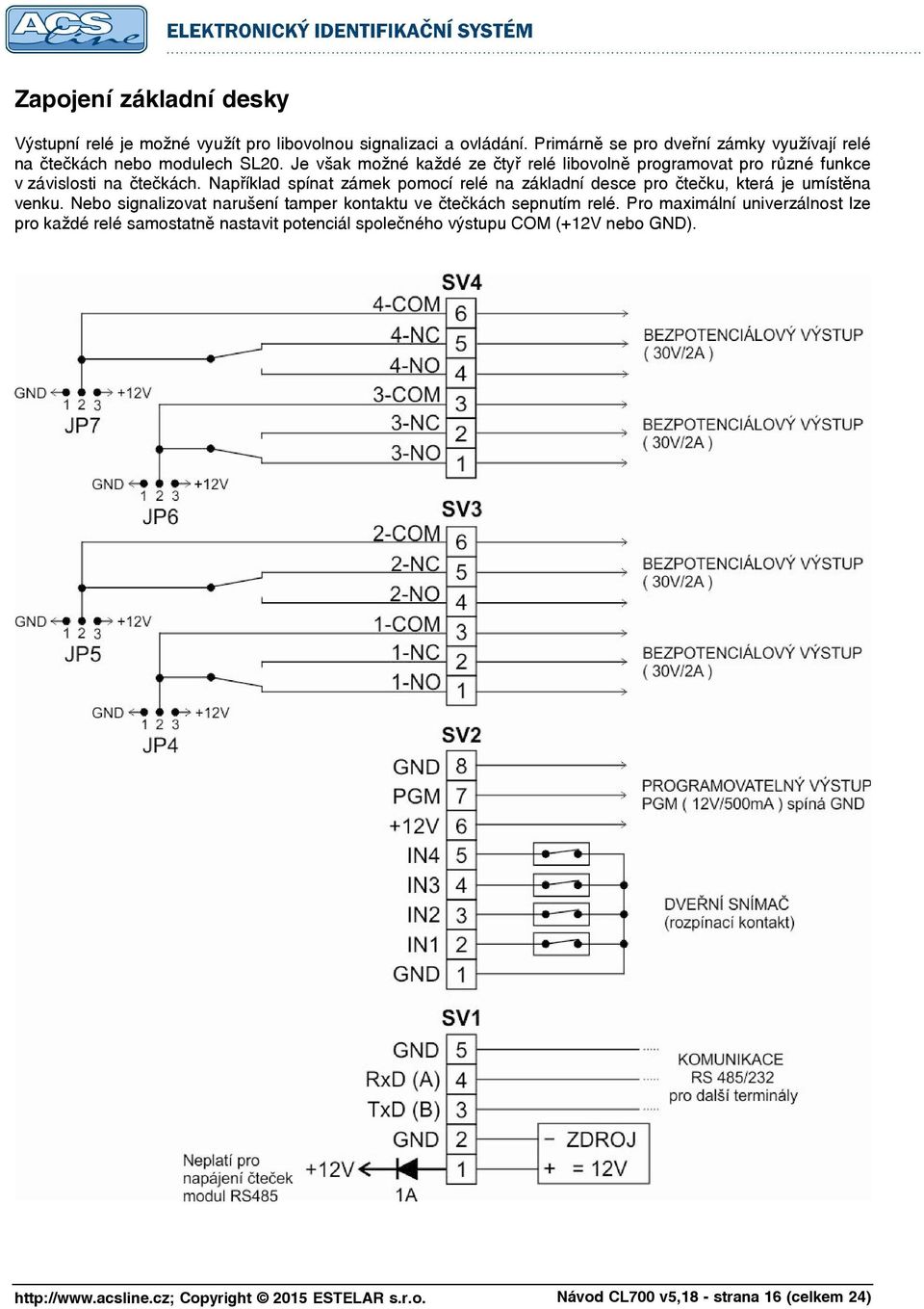 Je však možné každé ze čtyř relé libovolně programovat pro různé funkce v závislosti na čtečkách.