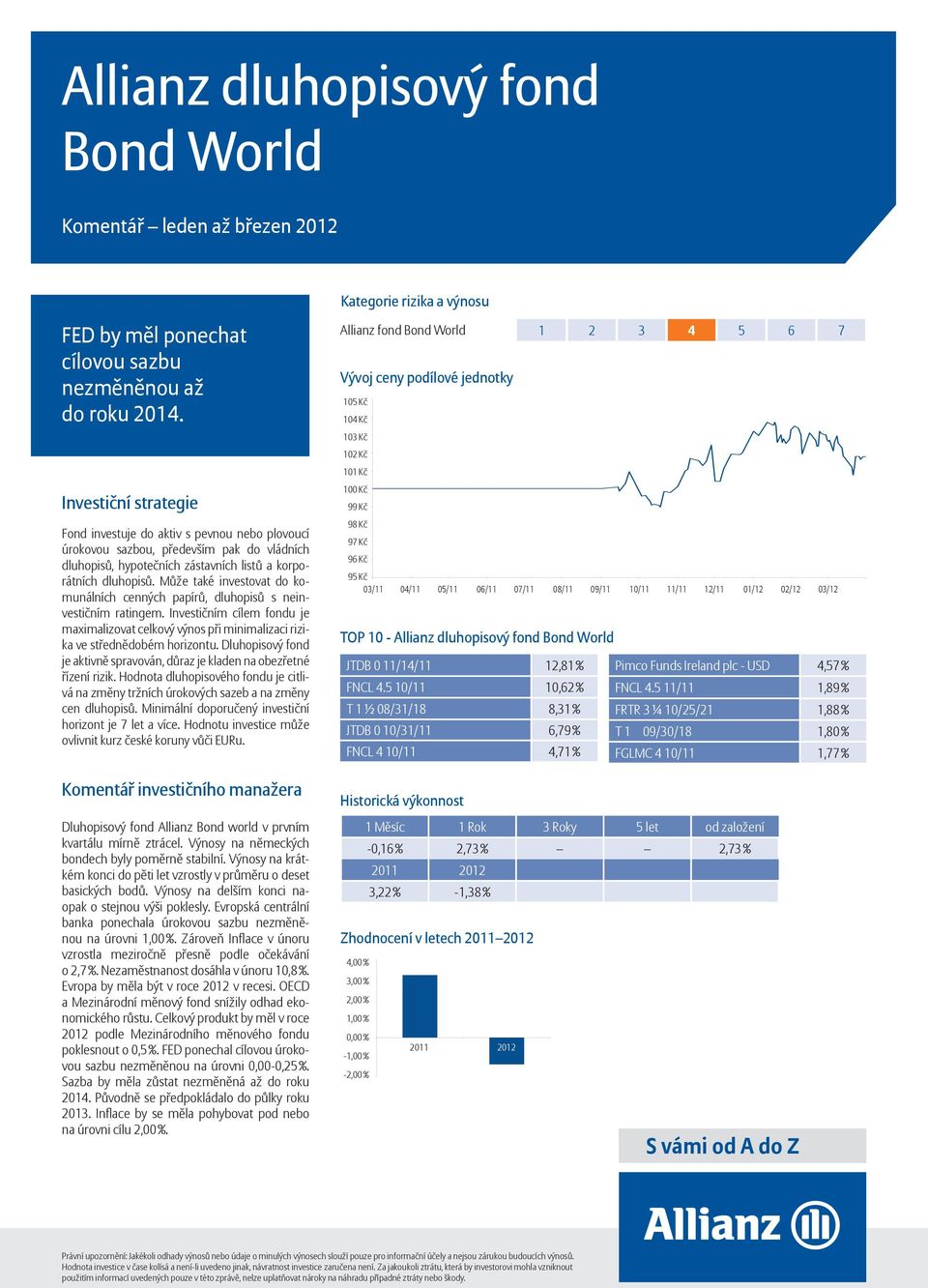 Může také investovat do komunálních cenných papírů, dluhopisů s neinvestičním ratingem. Investičním cílem fondu je maximalizovat celkový výnos při minimalizaci rizika ve střednědobém horizontu.