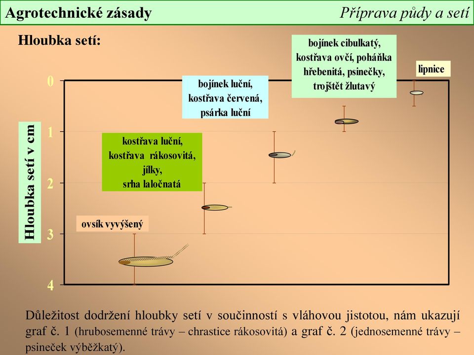 Hloubka setí: 0 1 2 kostřava luční, kostřava rákosovitá, jílky, srha laločnatá bojínek luční, kostřava červená,