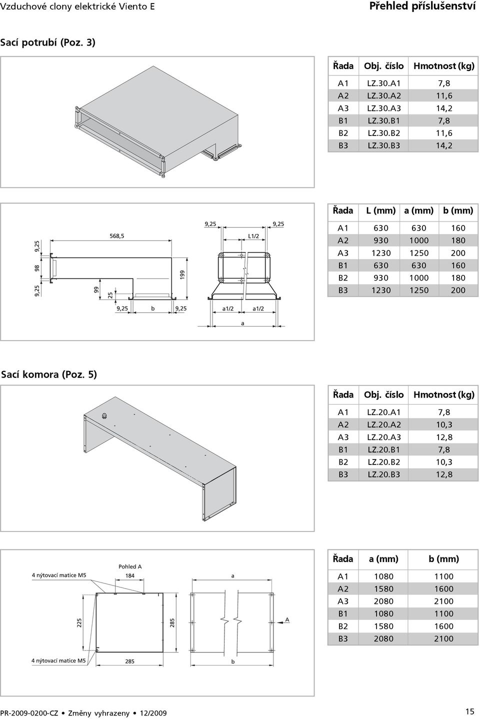 160 B2 930 1000 180 B3 1230 1250 200 Sací komora (Poz. 5) Řada Obj. číslo Hmotnost (kg) A1 LZ.20.A1 7,8 A2 LZ.20.A2 10,3 A3 LZ.20.A3 12,8 B1 LZ.